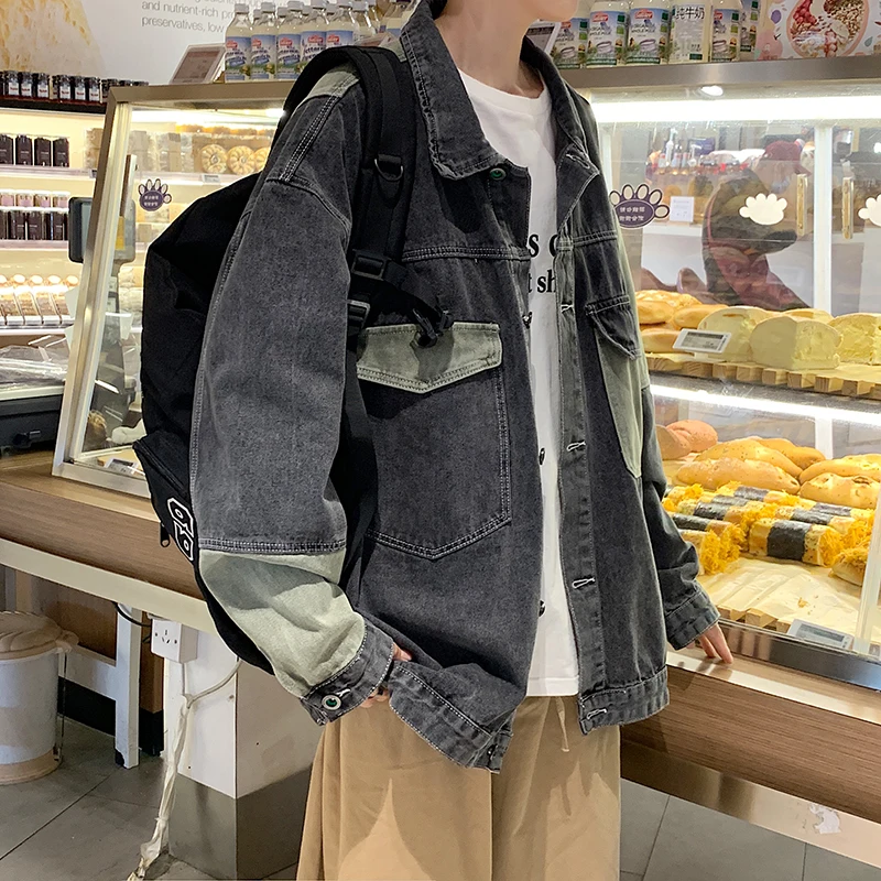 

Spring Autumn Tooling Jacket Men's Korean Fashion Loose Casual Retro Stitching Jacket Men Harajuku Streetwear Bomber Jacket Men