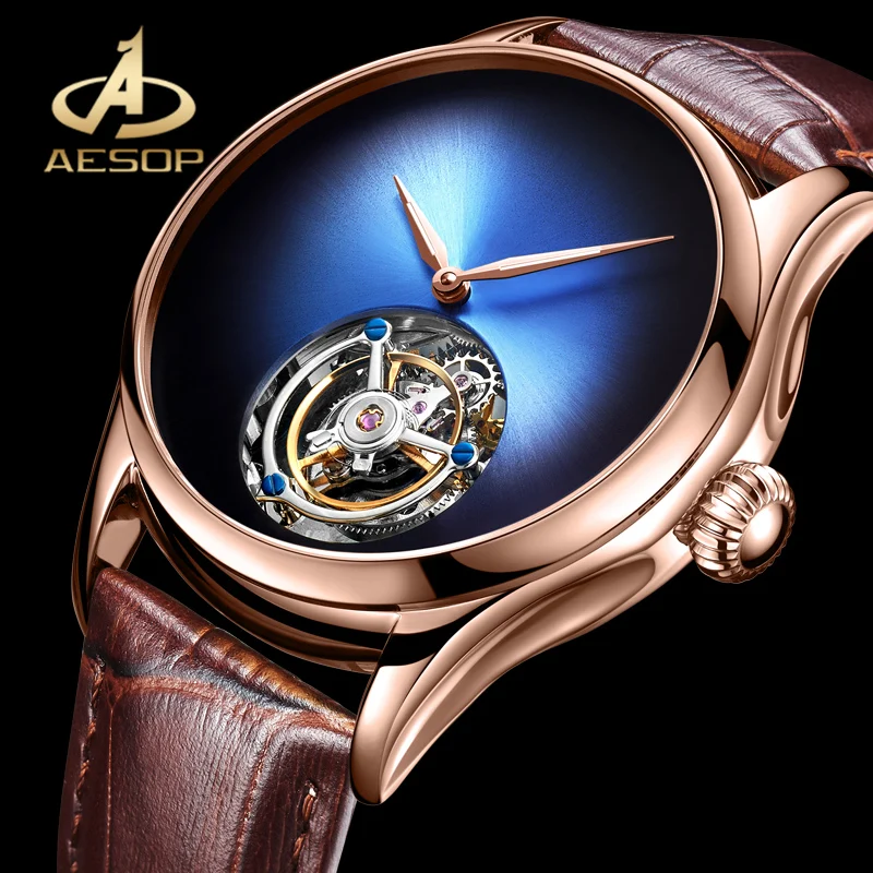 Эзоп реальные Tourbillon механические Для мужчин мужские часы простые