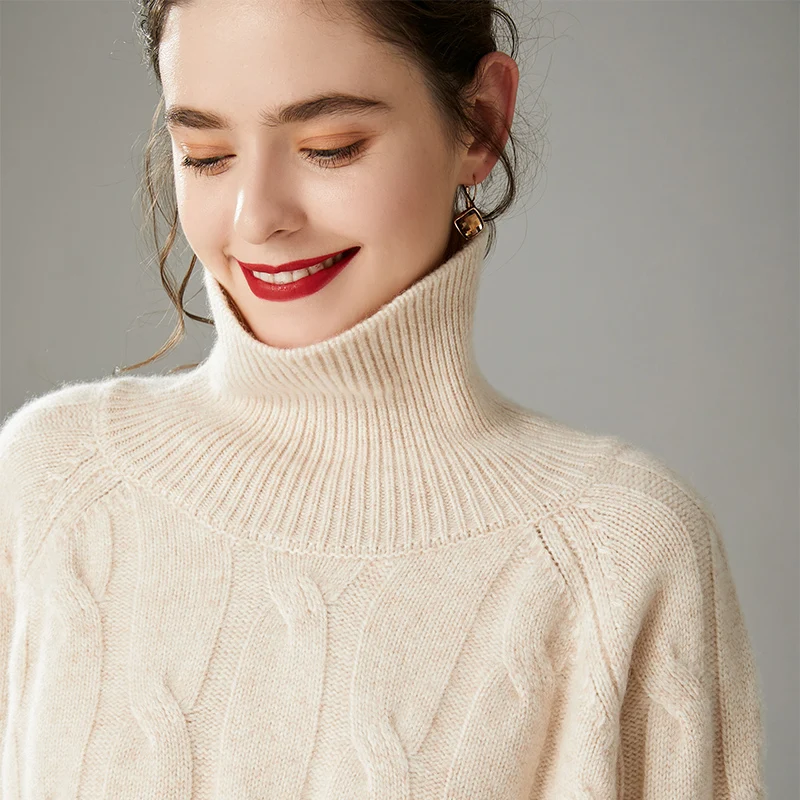 

LHZSYY 2020 Autumn Winter New 100% Pure Wool Sweater Women's Large size High Neck Knitted Twisted Thicken Cashmere Warm Sweater