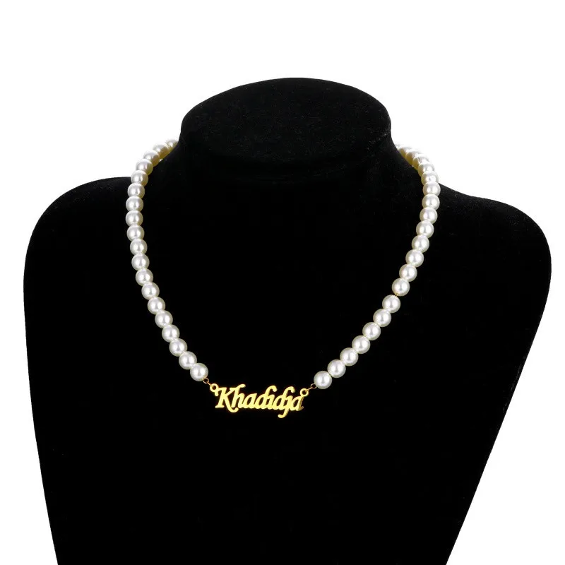 

Stainless Steel Custom Name Pearl Clavicle Chain European and American Personalized Letter Pendant Necklace