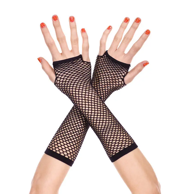 

Popular Neon Fishnet Fingerless Long Gloves Leg Arm Cuff Goth Punk masque (Color: Black)