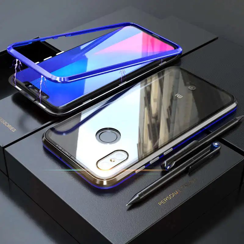 Магнитный чехол с металлической рамкой для Xiaomi Mi8 8 задняя крышка из прозрачного