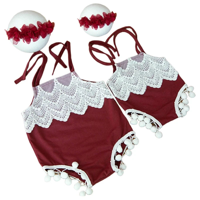 

2Pcs Baby Infants Headband Romper Jumpsuit Set Newborn Photography Props Infants Photo Shooting Costume Outfits
