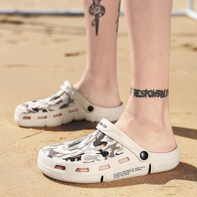 Мужские Пляжные шлепанцы светло коричневые сандалии с дышащей подошвой