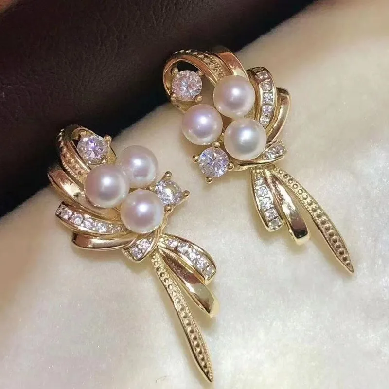 DIY Pearl Earrings Fittings S925 Sterling Silver Flower Style Stud Earrings Jewelry Components 5-6mm