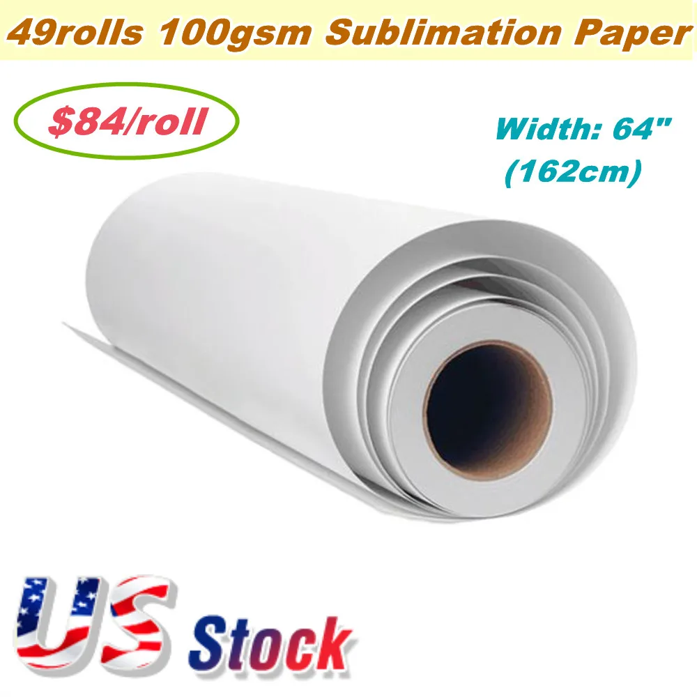 US Stock 100gsm 64" x 328´ High Tacky Sublimation Transfer Paper 49 rolls