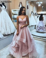 2022 sequins pink prom dresses women formal party elegant ruffles a line vestidos de gala spaghetti straps long evening gowns