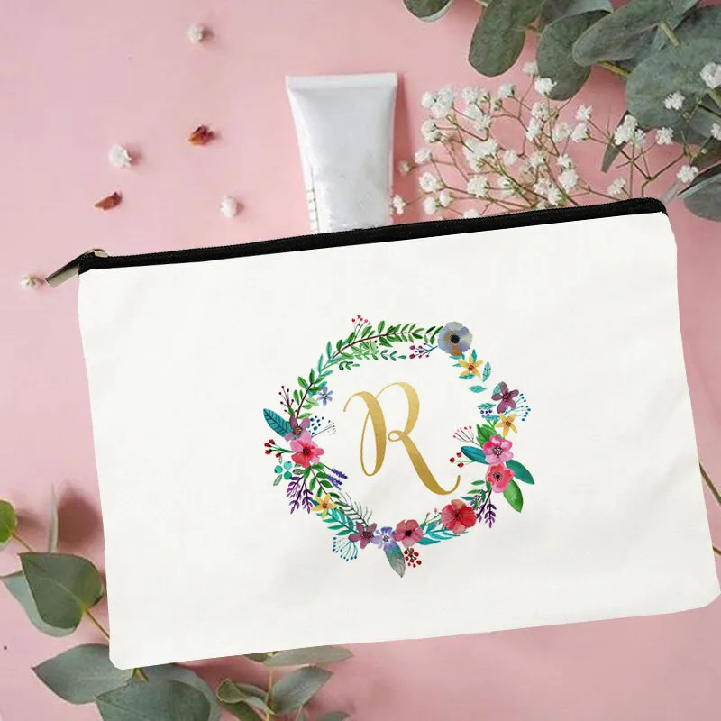 

Women Floral Initial R Printed Make up bag Fashion Women Cosmetics Organizer Bag for Travel Colorful Storage Bag for Lady Bag
