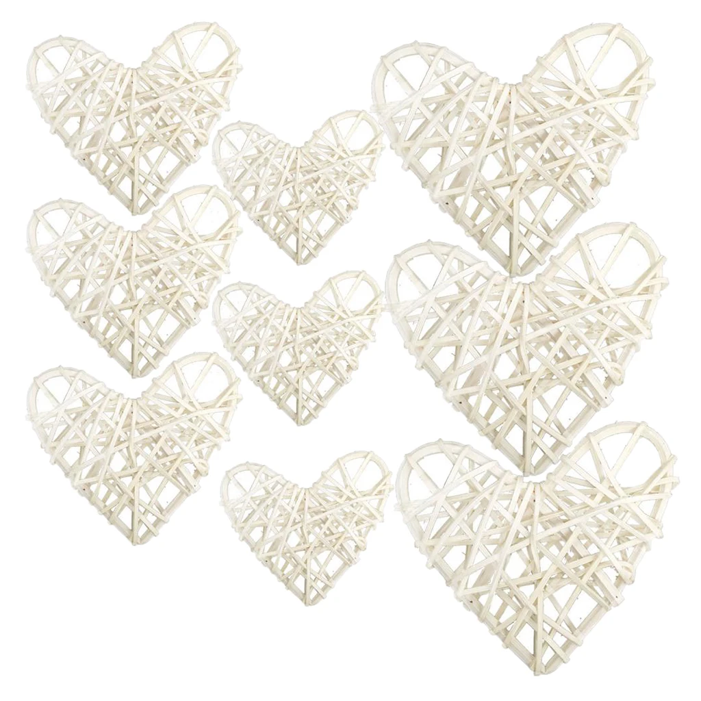

9x Rustic Heart Rattan Wicker Ball Decor for Party Photo Props Hanging Craft