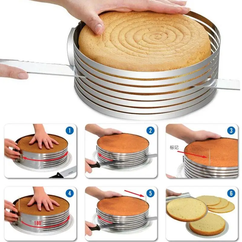 

Adjustable Round Mousse Cake Bread Slicer Ring Tool Baking Cutting Cake Steel Easy Tool F2C4