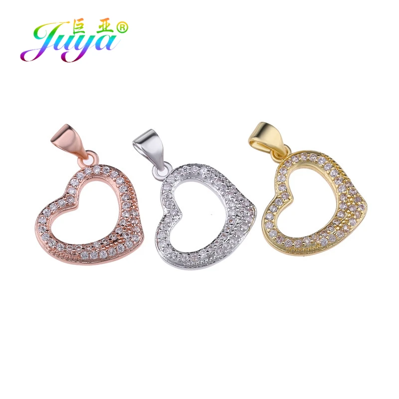 Juya Micro Pave Циркон золото/серебро/розовое золото Любовь Подвеска в виде сердца поставки для женщин модные ювелирные изделия