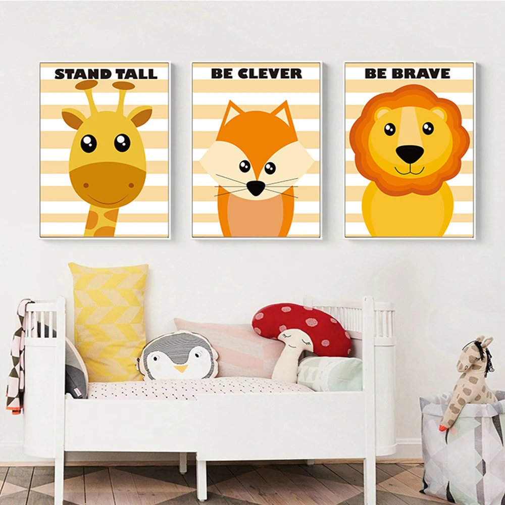 Настенный плакат для детской комнаты Зебра Лев Бегемот холст картина с животными