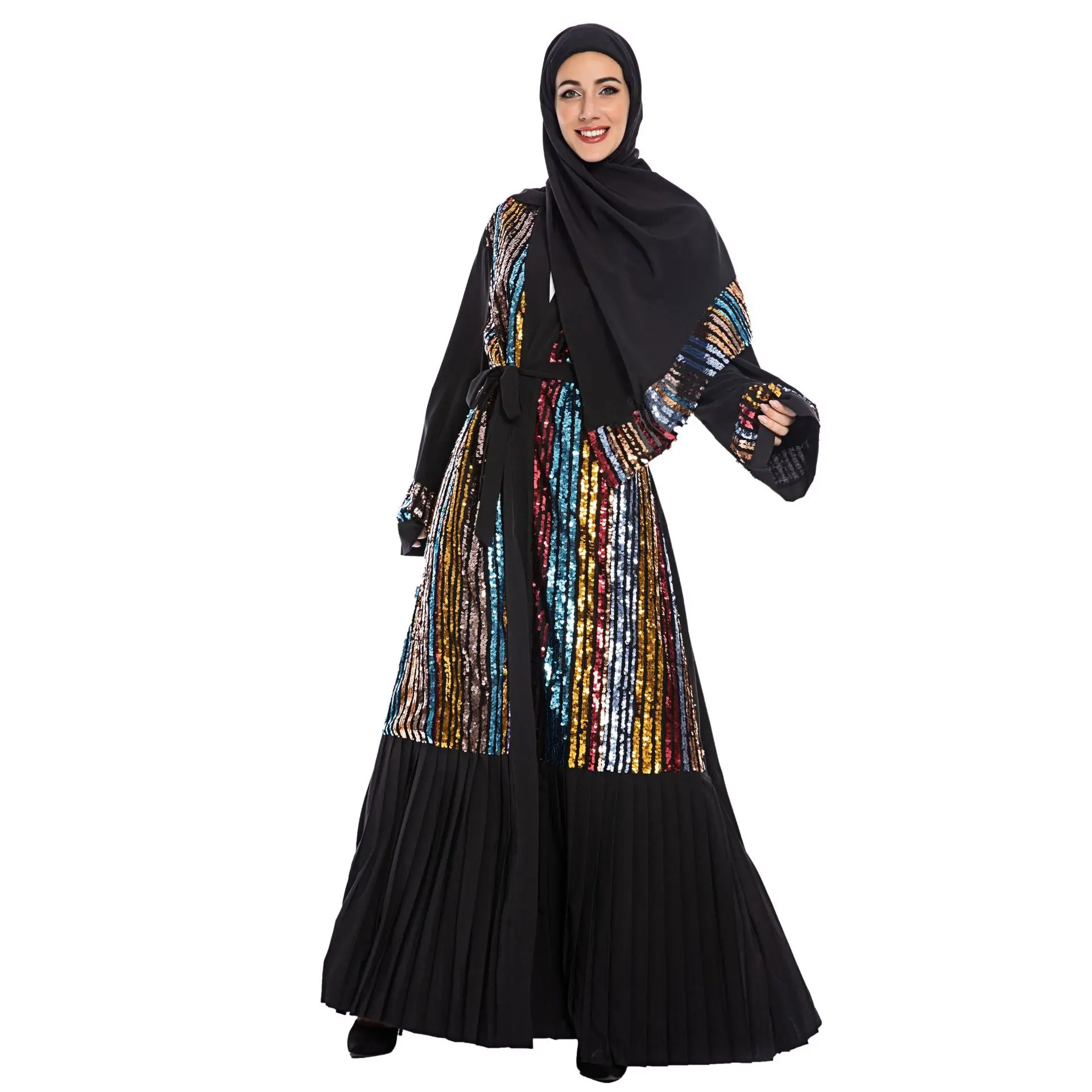 Роскошное мусульманское платье макси с вышивкой и блестками, длинное платье, халат, арабский кардиган, кимоно, Jubah, Ближний Восток, Рамадан, и...