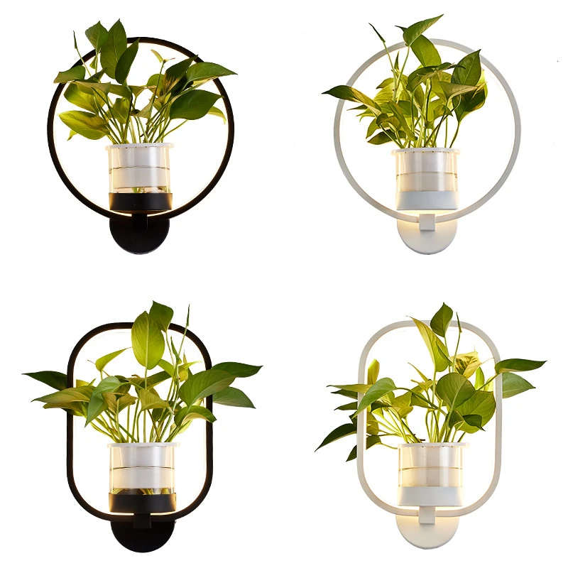 

Nordic Simple Botany LED Wall Lamps Living Room Decoration Bedroom Bedside Lamp Corridor Iron Acrylic Lampshade Wall Light