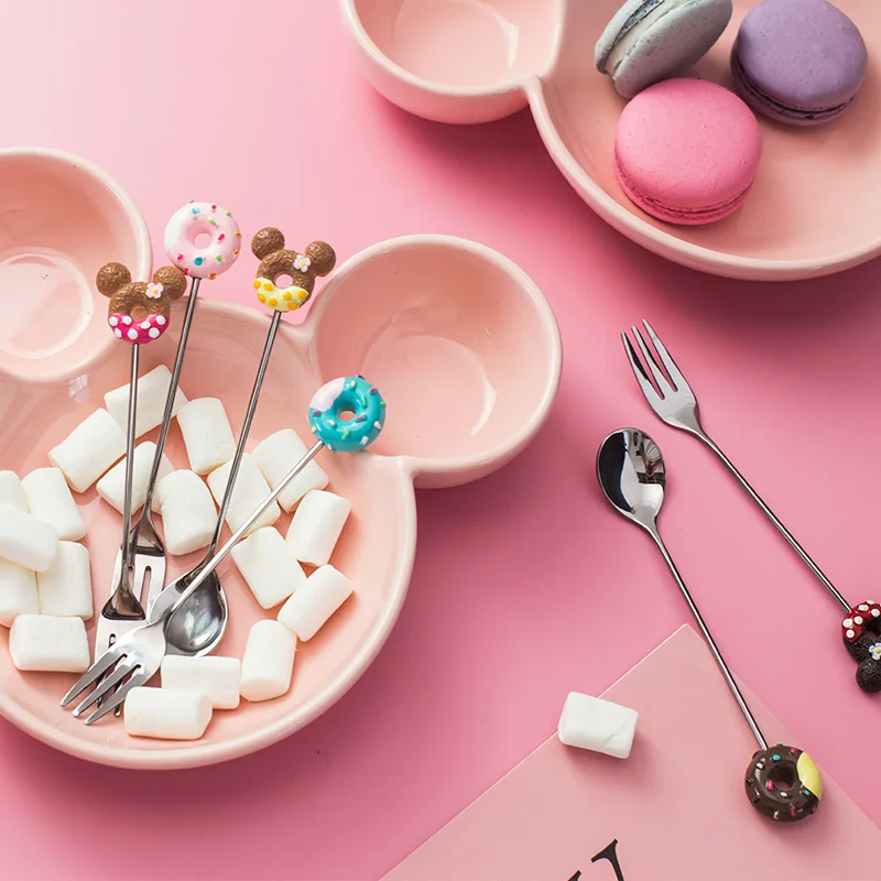 Японская Милая мультяшная детская вилка ложка креативная из нержавеющей стали