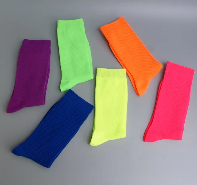 Горячая Распродажа 6 пар в партии неоновые цветные носки с круглым вырезом яркий