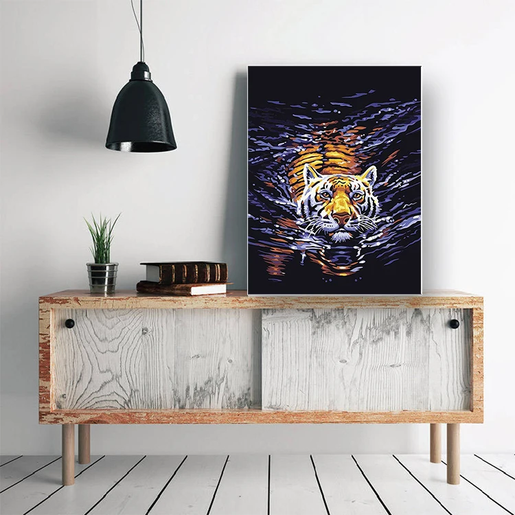 Изображение тигра черчение по номерам животные DIY акриловая краска Холст Масляные картины 40 × 50 см ручная краска ed стены Искусство для спальни взрослых