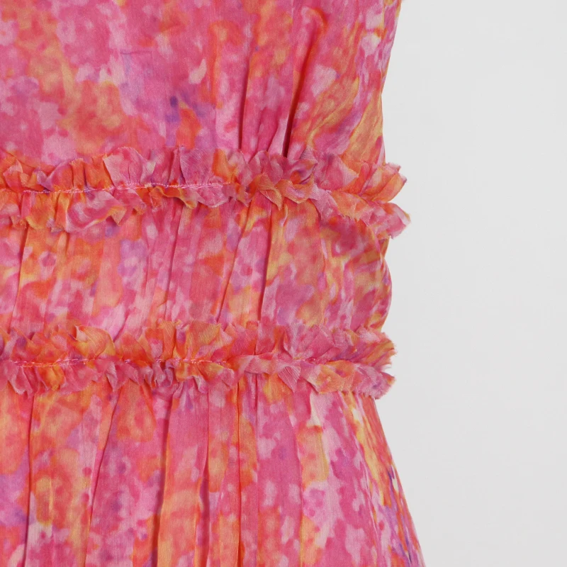 

Casual Print Sling Dress For Women V Neck Sleeve High Waist Ruched Slim Maxi Dresses Female 2021 Summer Fashion New