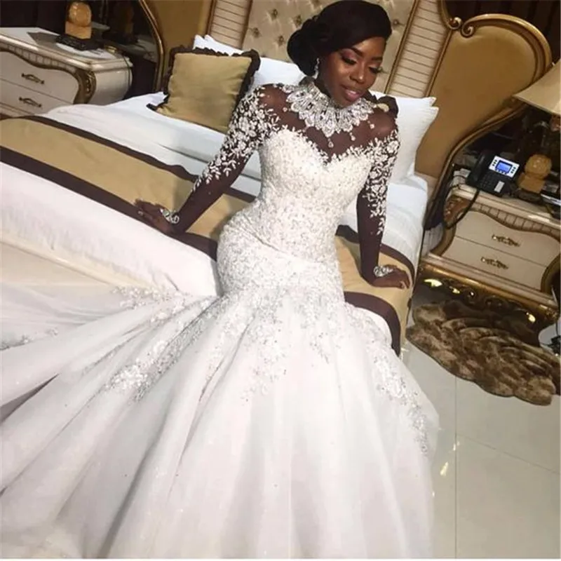 Роскошные Кристаллы Кружева Русалка Свадебные платья 2019 Vestido De Noiva молния сзади