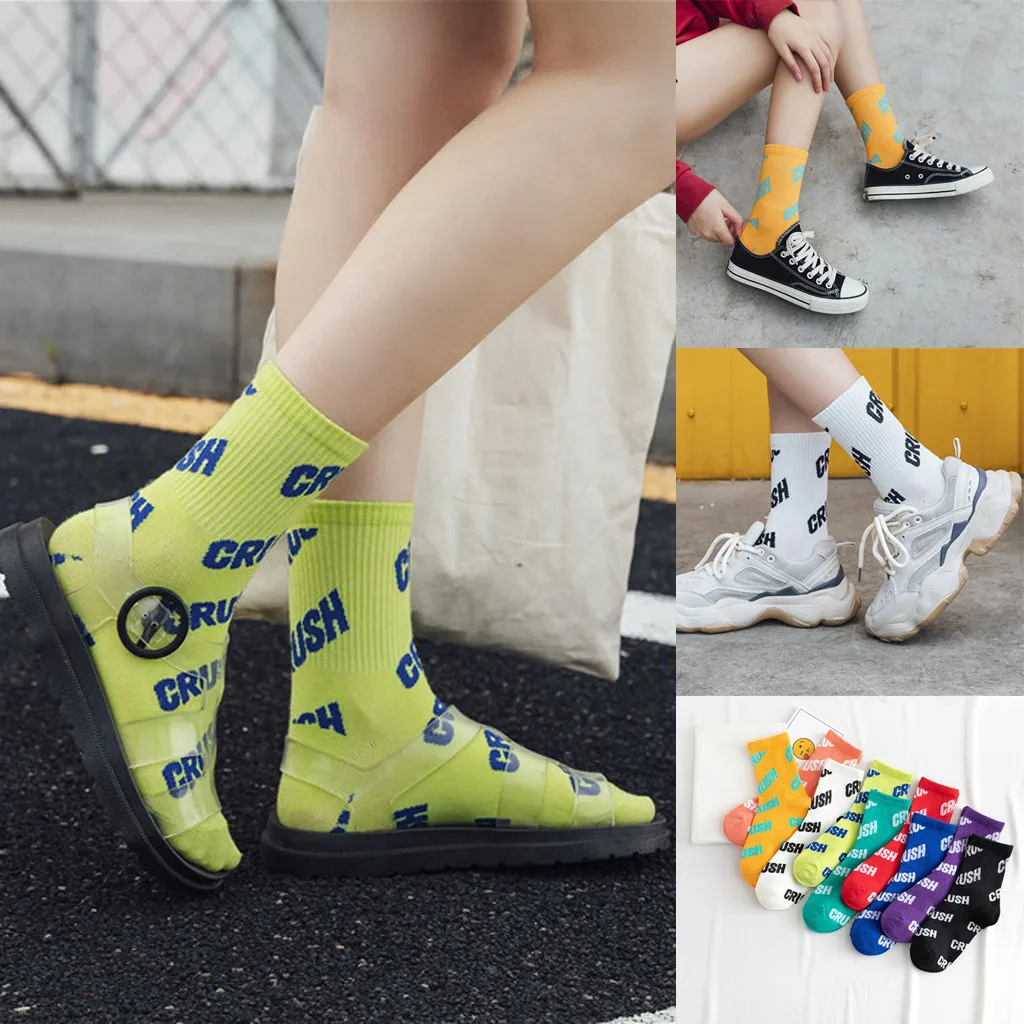 ISHOWTIENDA/модные женские носки, 9 пар носков, зимние носки средней и длинной длины, хлопковые носки с буквенным принтом, Gh6