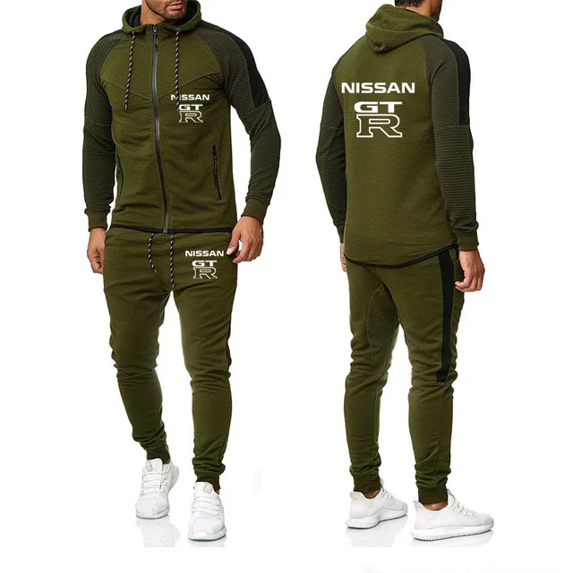 

New Brand Men's Set GTR Car Logo Printed Spring Autumn Men Sportswear 2 Piece Set Jacket Pant Hooded Tracksuit Male Sets