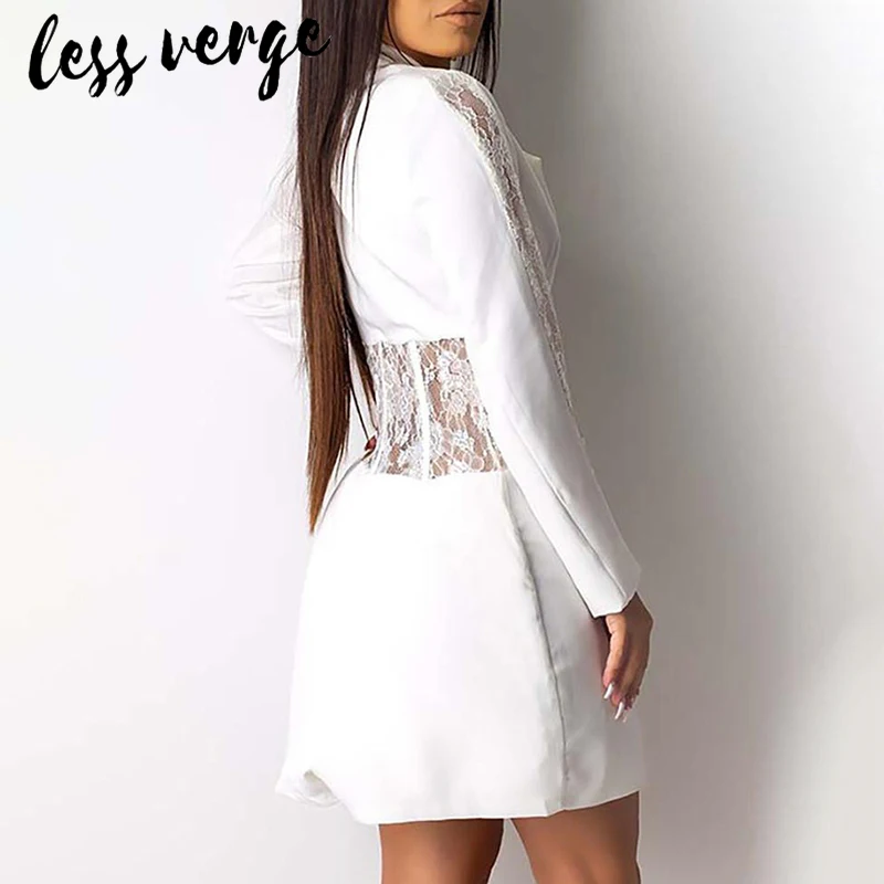 Женское офисное платье-блейзер lessverge белое платье с длинным рукавом и глубоким
