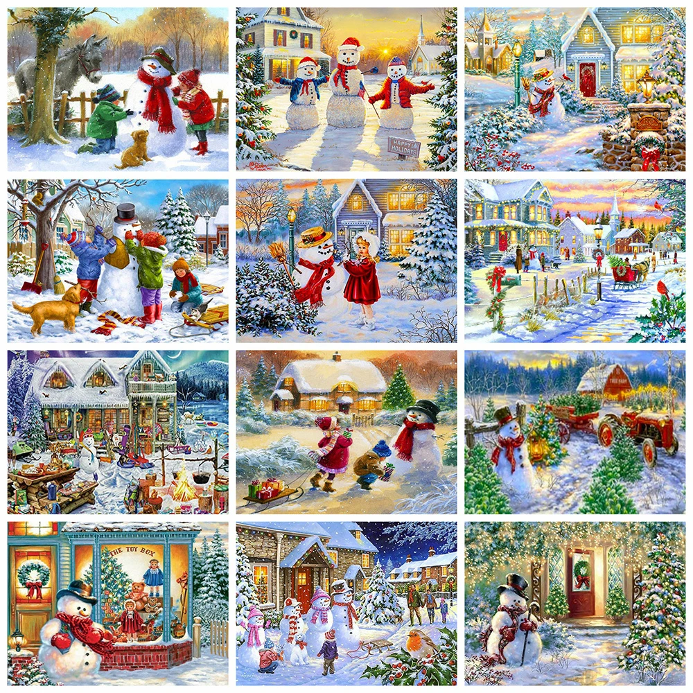 

HUACAN Full Square Drill Diamond Painting Winter Snowman 5D DIY Diamond Embroidery Christmas Rhinestones Pictures Home Decor