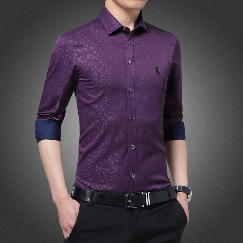 2021 Reserved shirt new men's shirt casual social slim printed dark texture embroidered brand blouse dropshopping