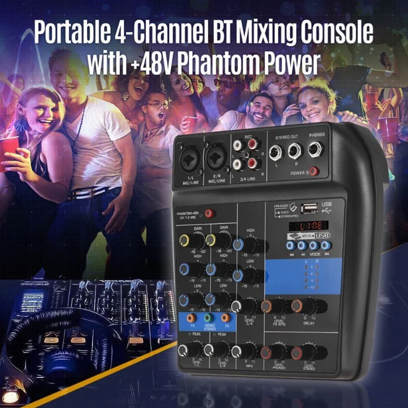 Portable Bluetooth A4 Sound Mixing Console Audio Mixer Record 48V Phantom Power Effects 4 Channels With Usb(Eu Plug) | Электроника