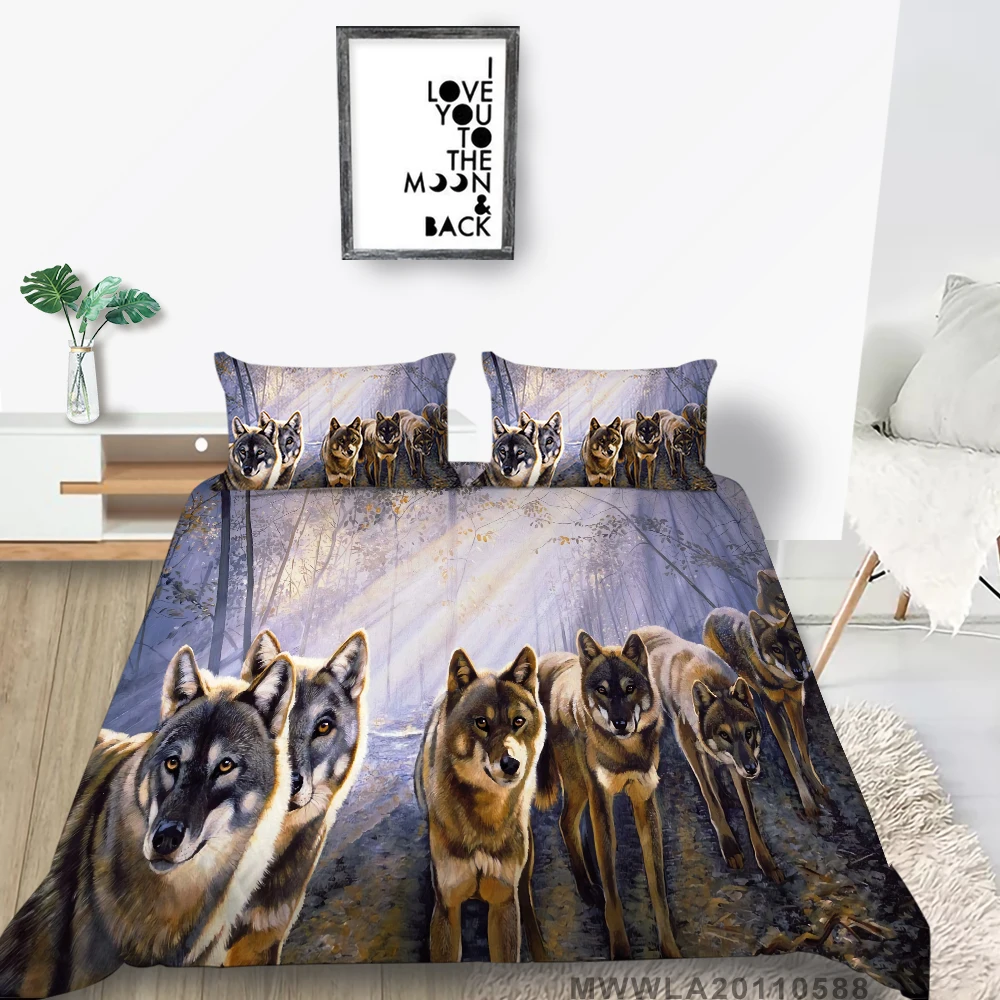 

Wolf Pack Bedding Set Cartoon Simple Lifelike Duvet Cover Forest Double Queen Twin Full King Single Bed Set For Children