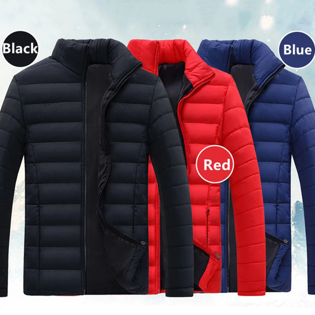 

Men's coat Winter Solid Color Jackests Warm long sleeve stand collar cotton business casual zipper warm cotton
