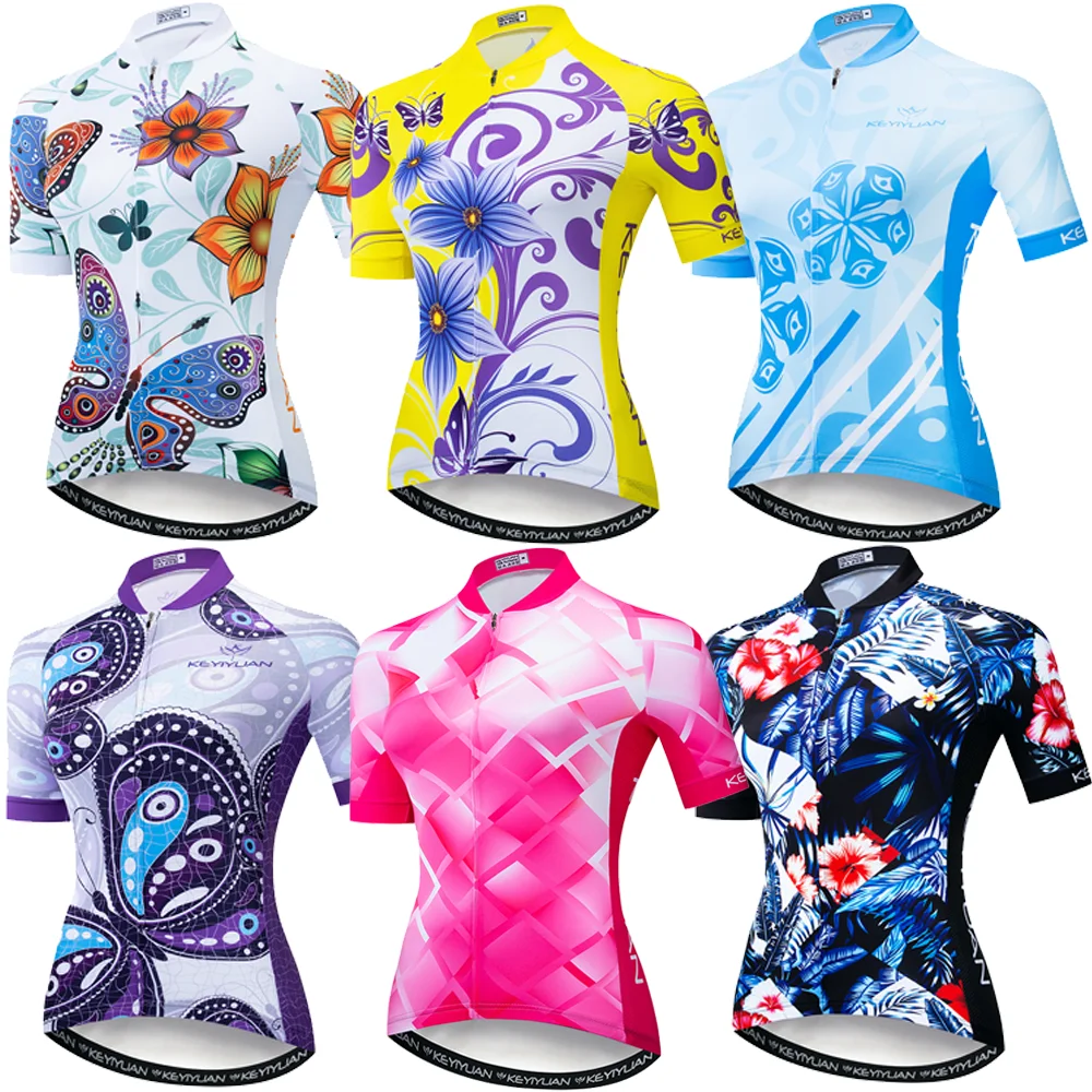 

KEYIYUAN 2021 New Summer Women Cycling Jersey Bike Short Sleeve Shirt Zipper Pocket MTB Camiseta Ciclismo Moletom Camisa Time