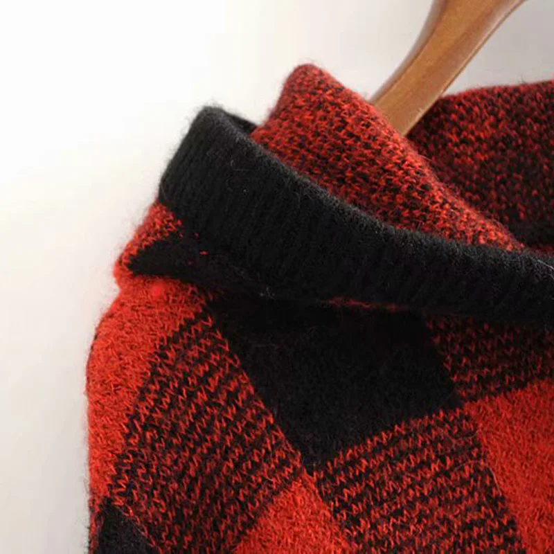 

Autumn and winter women's sweatshirt casual plaid loose hooded sweatshirt