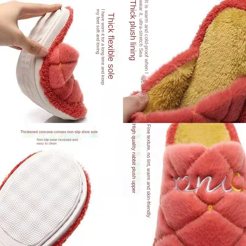 

Cotton slippers female winter couples home bag with thick-soled warm confinement shoes indoor household fur slippers men