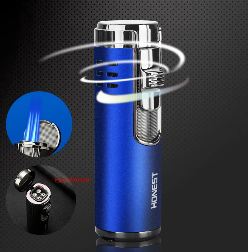 Honest 4 прямая синяя струйная зажигалка для сигар многофункциональный металл легче