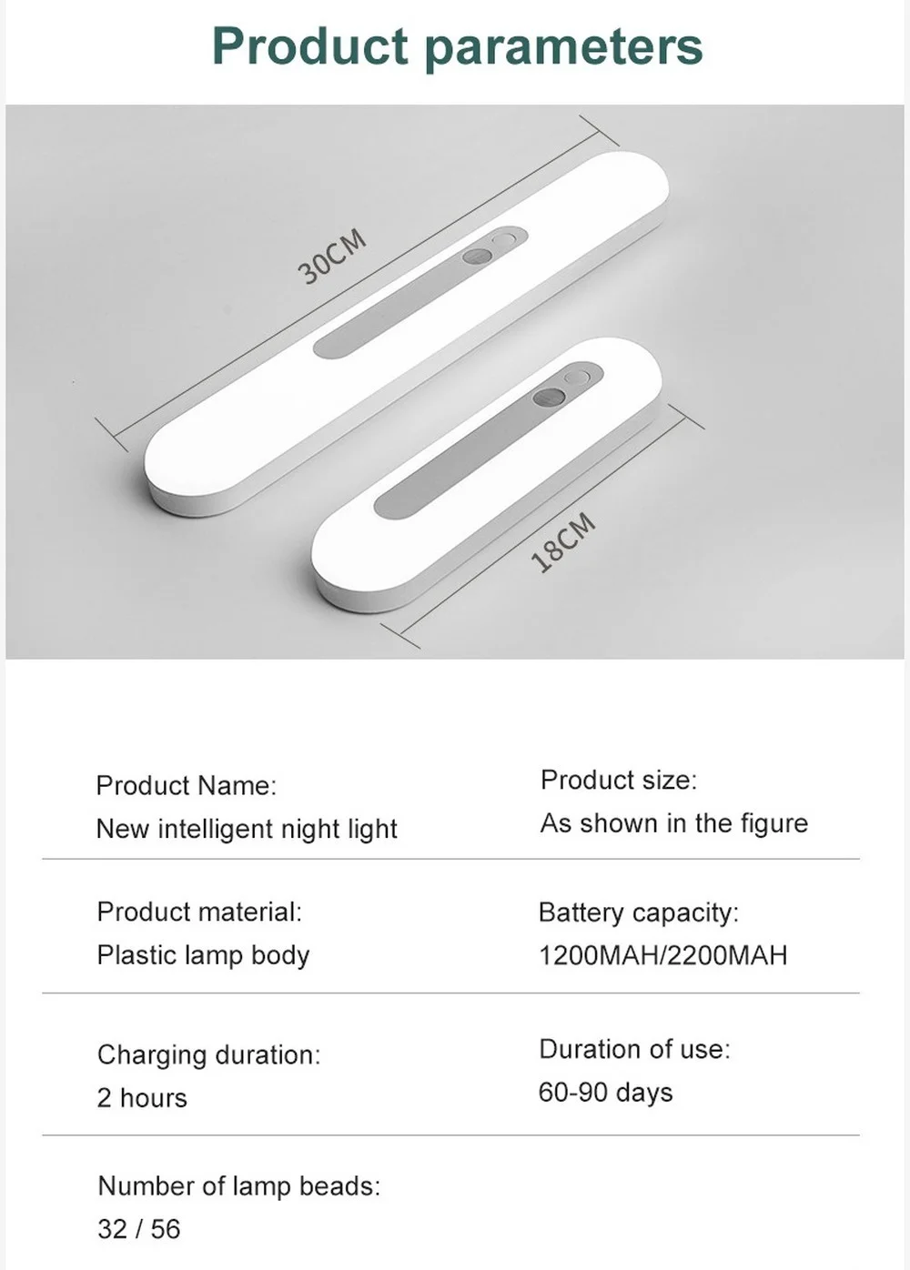 

Led Night Light Motion Sensor Cabinet Light USB Charging Stepless Dimming Magnetic Bedroom Strip Closet Night Light 18cm/30cm