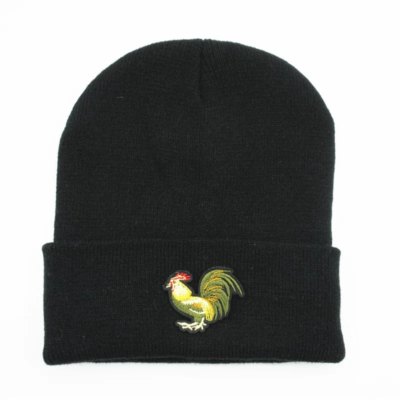 Фото Плотная вязаная шапка из хлопка с вышивкой в виде курицы и животных зимняя теплая