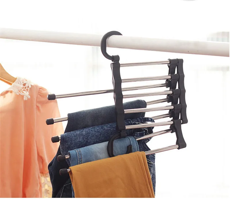 Newest Fashion 5 in 1 Pant Rack Shelves Stainless Steel Clothes Hangers Multi-functional Wardrobe Hot Sale Magic Hanger Rack