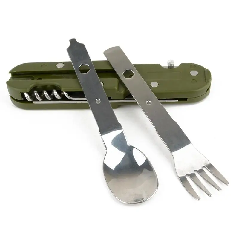 Армейский зеленый складной портативный столовый прибор из нержавеющей стали для