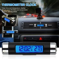 2 in 1 car auto thermometer clock calendar lcd digital display screen clip on digital blue back light automotive accessories