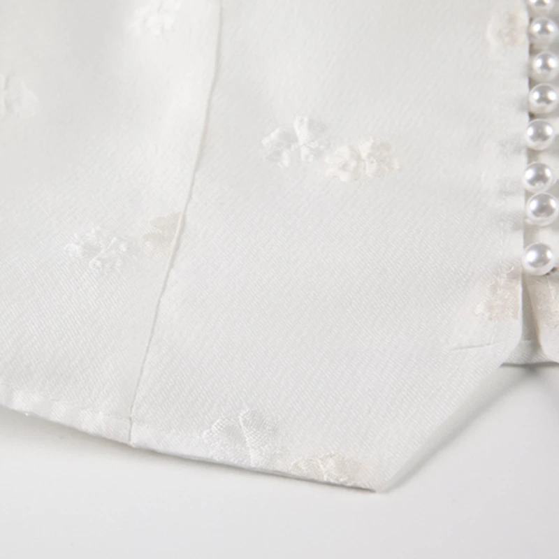 

TWOTWINSTYLE Casual White Shirt For Women V Neck Puff Short Sleeve Patchwork Bowknot Hollow Out Slim Shirts Female Summer Style