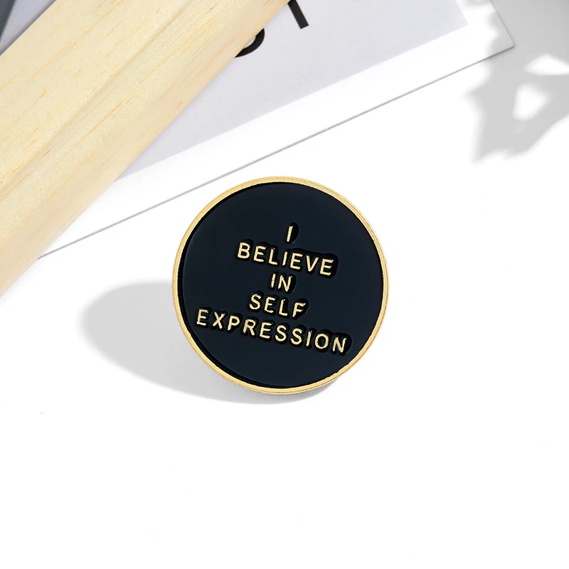 

QIHE JEWELRY Phrase Slogan Enamel Lapel Pins 'SELF EXPRESSION' Brooches Badges Fashion Pins Gifts for Friends Wholesale