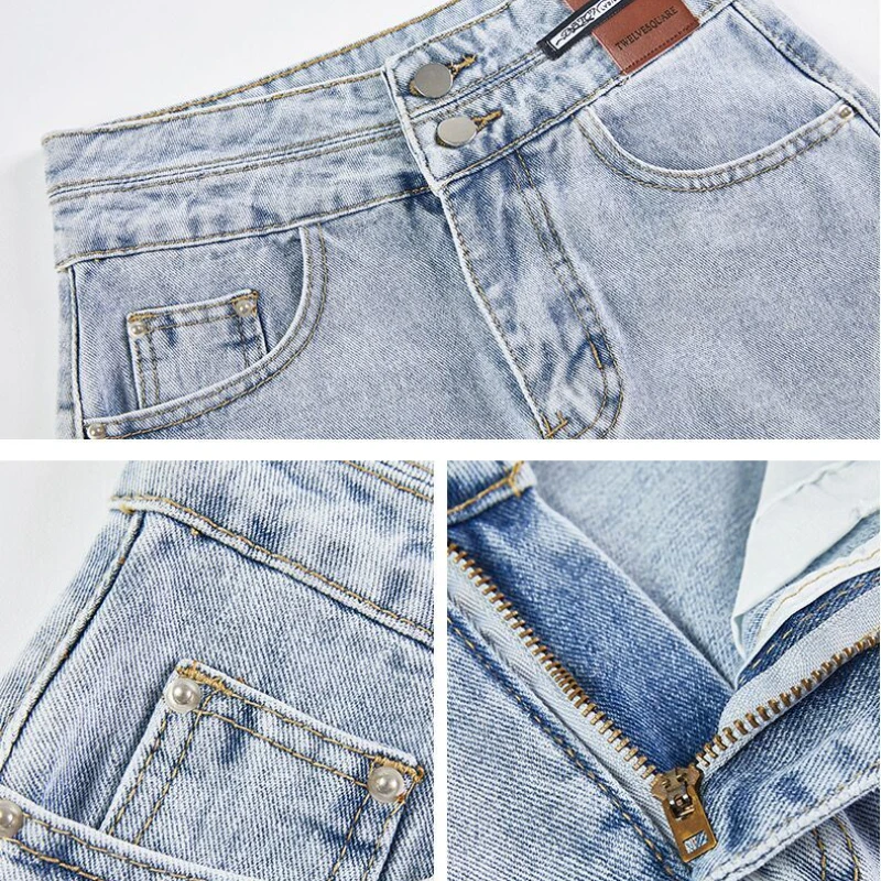 

Shorts Women High Waist Denim Summer Loose Korean Style All-match A-line Ripped Hole Tassel Wide Leg Trousers Ins Hot Sale Chic