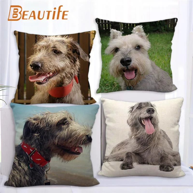 45X45cm Irish Wolfhound Dog Pillow Cover Square Zipper Cotton Linen Fabric Pillow Cases Bedroom Home Decorative Boys Girls Gift