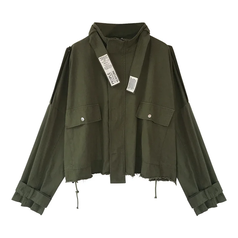 

Pure Cotton Jacket Women's 2020 Autumn and Winter New Korean Loose-fitting Tooling Jacket Long-sleeved Solid Color Pullover