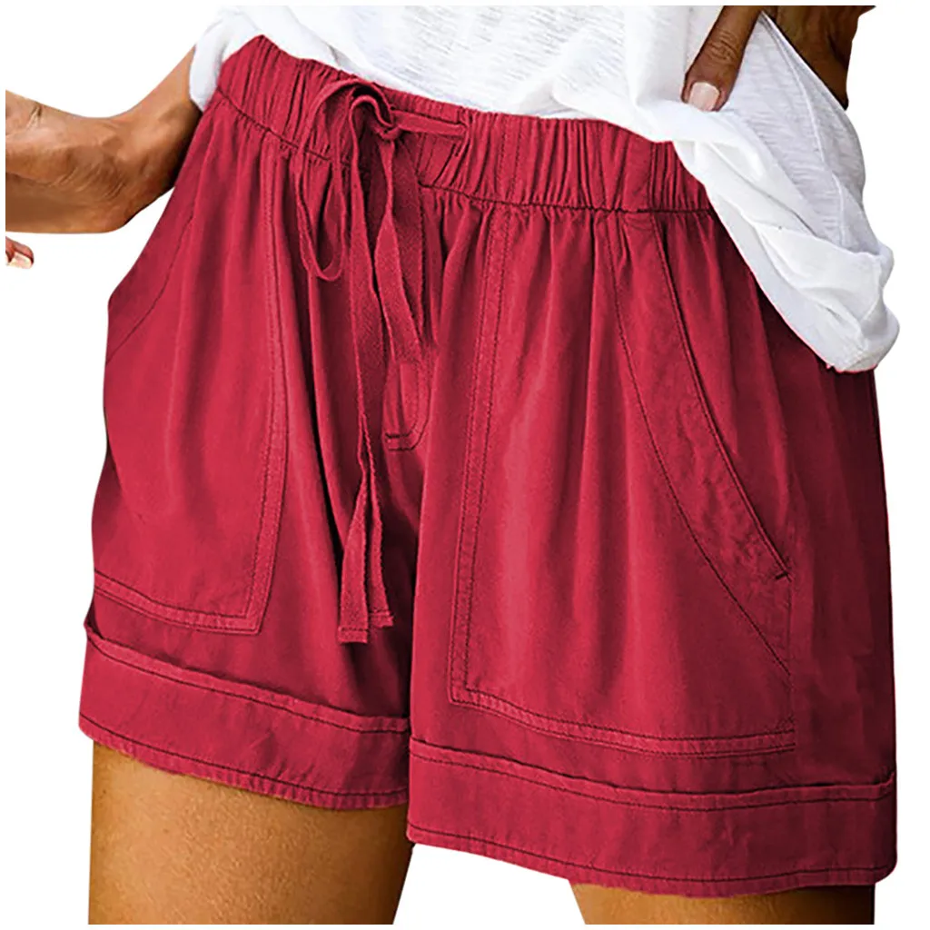 

Womens Comfy Drawstring Splice women's sports shorts Casual Elastic Waist Pocketed Loose Shorts Candy colors plus size shorts