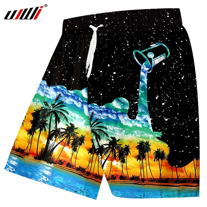 

UJWI Coconut Tree Cool Beach Shorts Print Star Milk Cup Couple 3D Board Bebermuda Shorts For Women/men Elastic Boxers Trousers