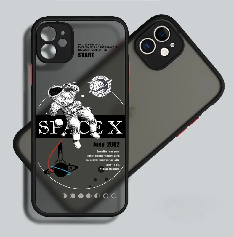 

Space Astronaut Camera Protection Case For iPhone 13 12 11 Pro Max X XR XS Max 7 8 Plus SE2 Bumper Shockproof Matte Cover Coque