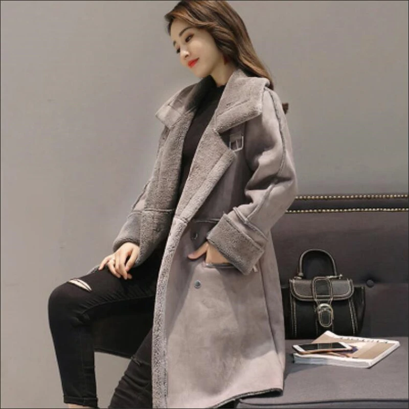 

Winter Suede Fur Winter Coat Women 2021 Autumn Fashion Thick Faux Sheepskin Long Jacket Overcoat Female Solid Warm Trench Coats