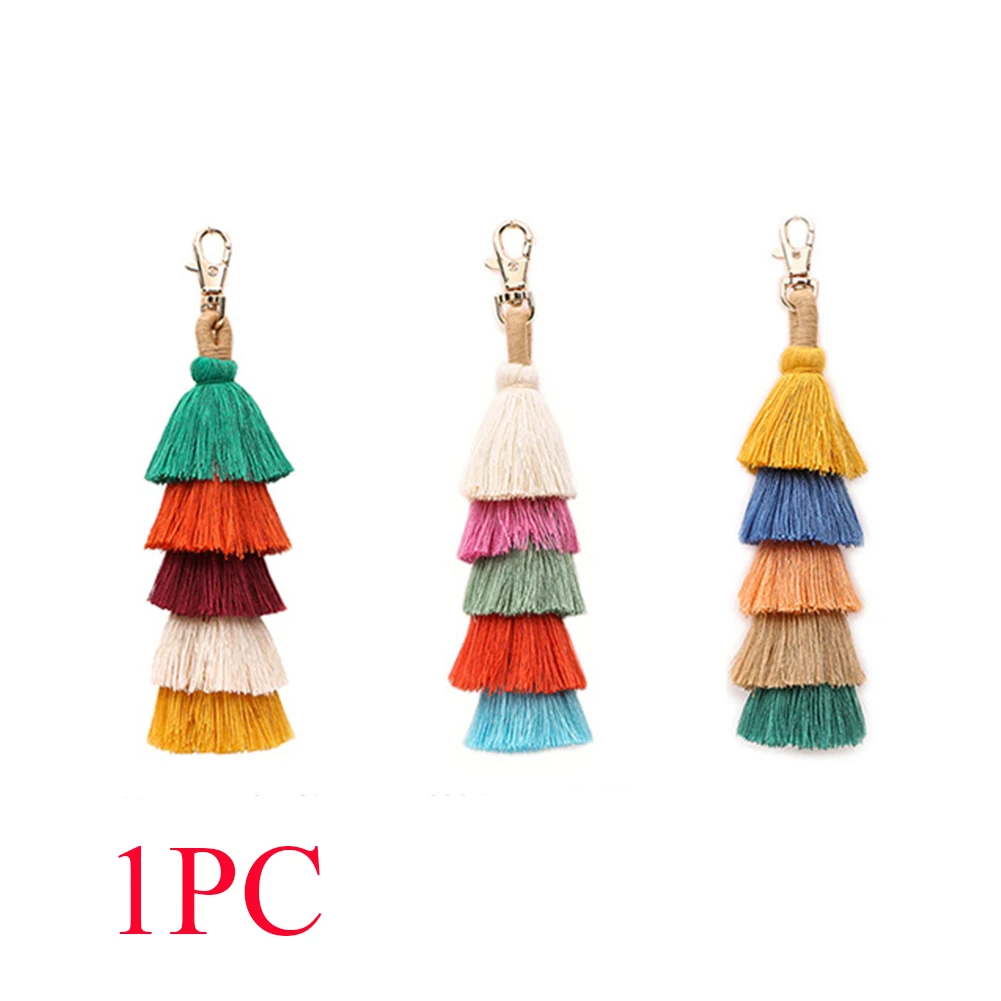 Подарок модный портативный многослойный кисточкой Красочный мини-брелок